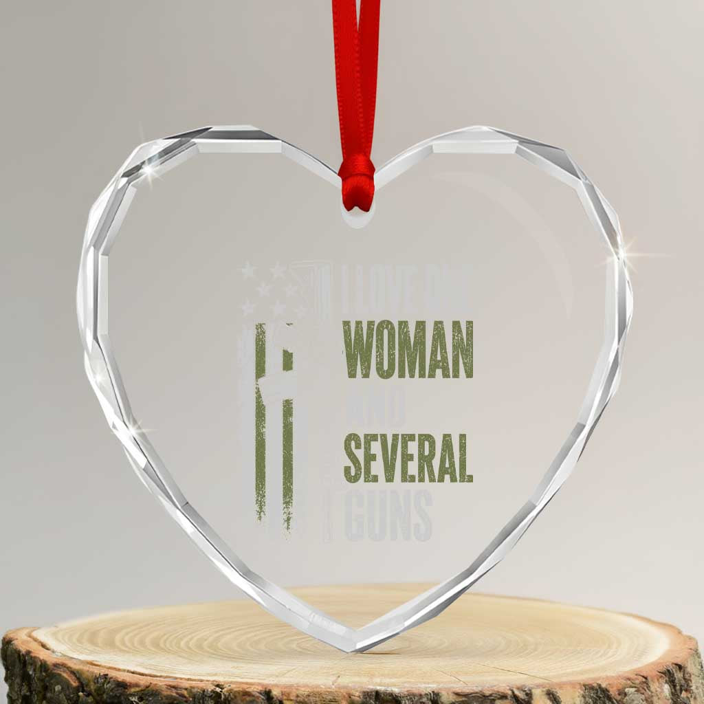 I Love One Woman And Several Guns Heart Crystal Glass Ornament Vintage American Flag Funny Husband Gun Lover TS10 Transparent Glass 3'' Heart Print Your Wear