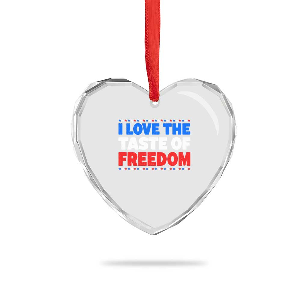 I Love The Taste Of Freedom Funny 4th of July Couple Matching Heart Crystal Glass Ornament