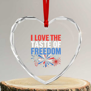 I Love The Taste Of Freedom Funny 4th of July Couple Matching Heart Crystal Glass Ornament US Fireworks