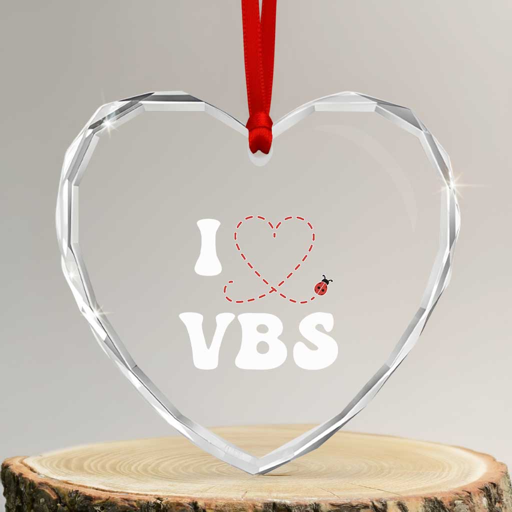 I Love VBS 2025 Heart Crystal Glass Ornament Vacation Bible School Ladybug VBS Team TS02 Transparent Glass 3'' Heart Print Your Wear