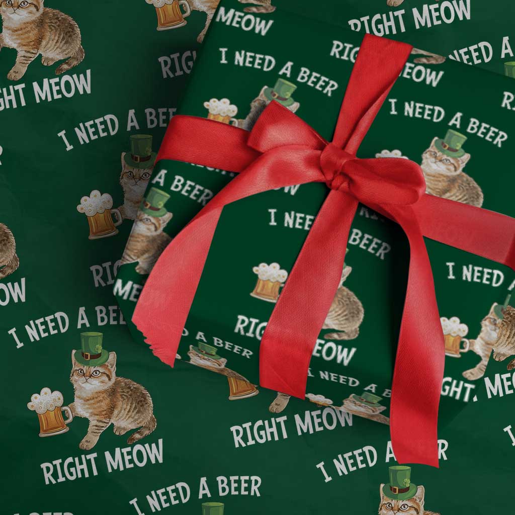 I Need A Beer Right Meow Funny Cat Drinking Joke Wrapping Paper Roll St Patricks Day Humor TS02 Green Print Your Wear