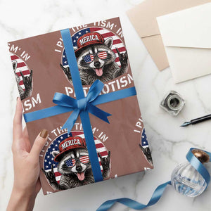 I Put The Tism In Patriotism Wrapping Paper Roll Patriotic Raccoon 4th of July