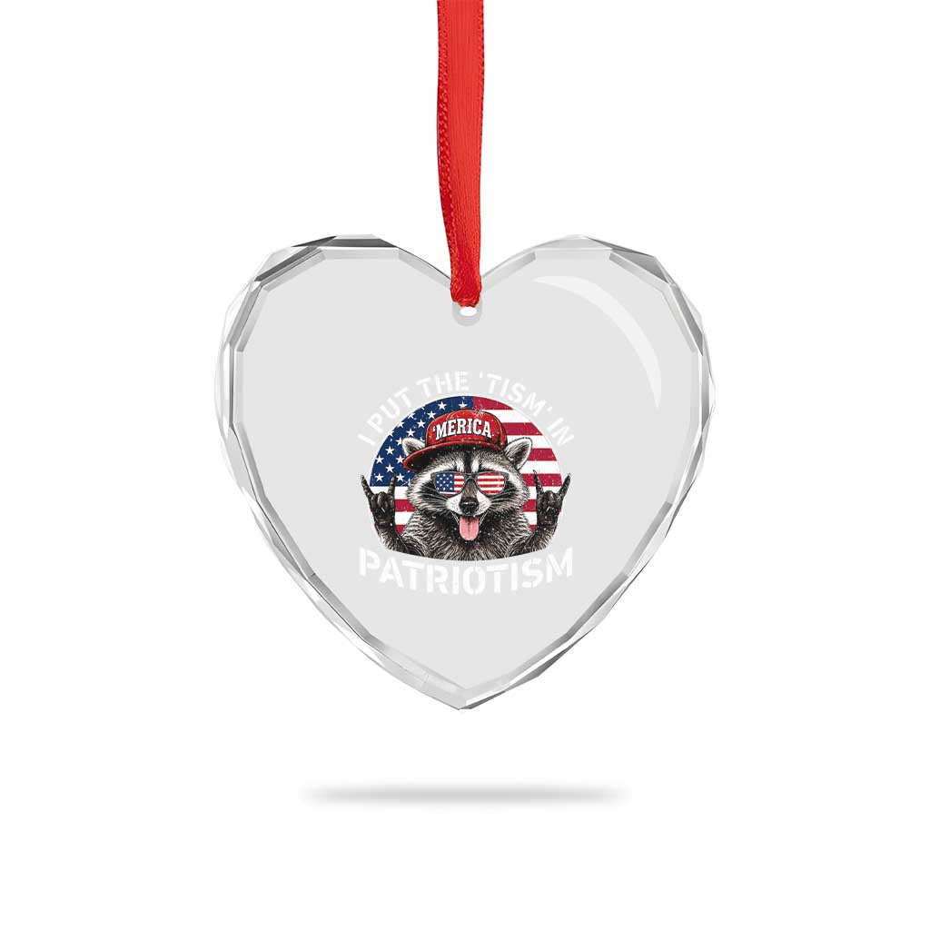 I Put The Tism In Patriotism Heart Crystal Glass Ornament Patriotic Raccoon 4th of July