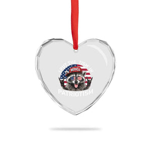 I Put The Tism In Patriotism Heart Crystal Glass Ornament Patriotic Raccoon 4th of July