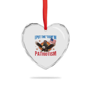 I Put The Tism In Patriotism Heart Crystal Glass Ornament Raccoon Bald Eagle 4th of July USA