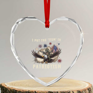 I Put The Tism in Patriotism Heart Crystal Glass Ornament Retro Eagle Raccoon USA Flag