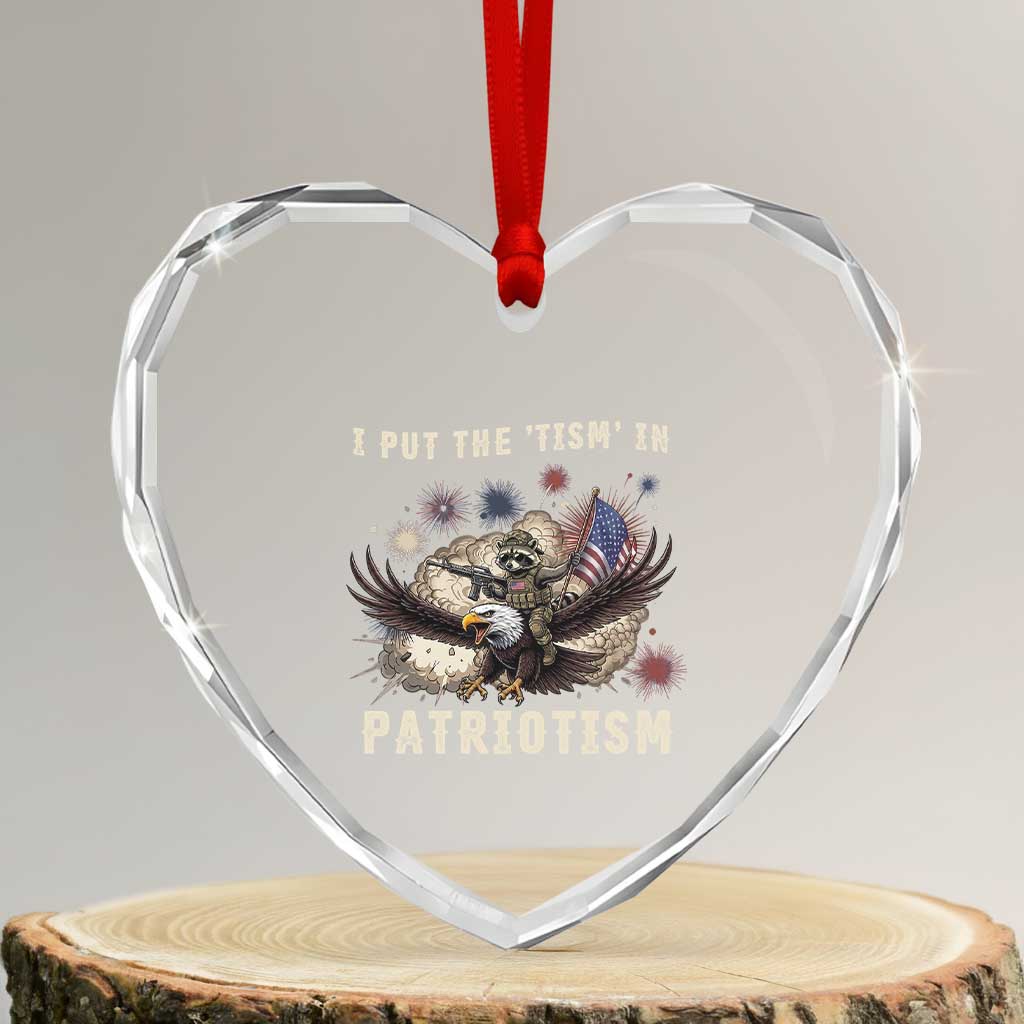 I Put The Tism in Patriotism Heart Crystal Glass Ornament Retro Eagle Raccoon USA Flag TS14 Transparent Glass 3'' Heart Print Your Wear