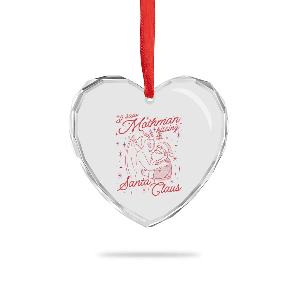 I Saw Mothman Kissing Santa Claus Heart Crystal Glass Ornament Funny Cryptid Christmas Gag Gift TS02 Print Your Wear