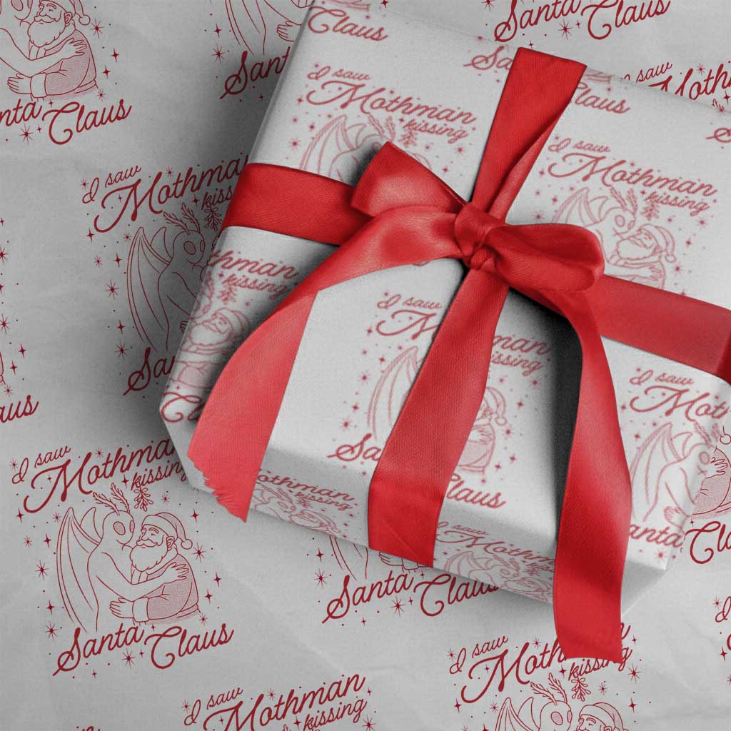 I Saw Mothman Kissing Santa Claus Wrapping Paper Roll Funny Cryptid Christmas Gag Gift TS02 White Print Your Wear