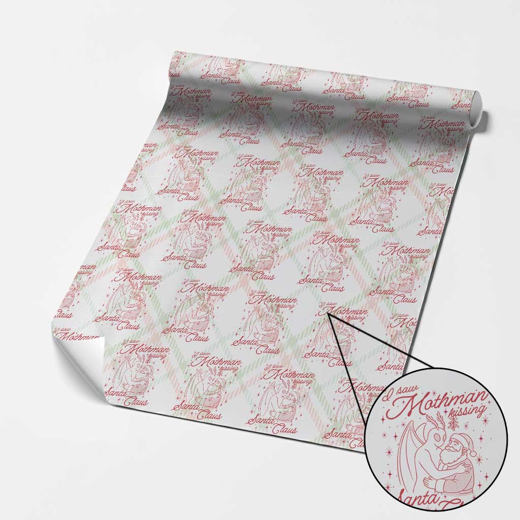 I Saw Mothman Kissing Santa Claus Wrapping Paper Roll Funny Cryptid Christmas Gag Gift TS02 Christmas Plaid Print Your Wear