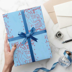 I Saw Mothman Kissing Santa Claus Wrapping Paper Roll Funny Cryptid Christmas Gag Gift TS02 Light Blue Print Your Wear