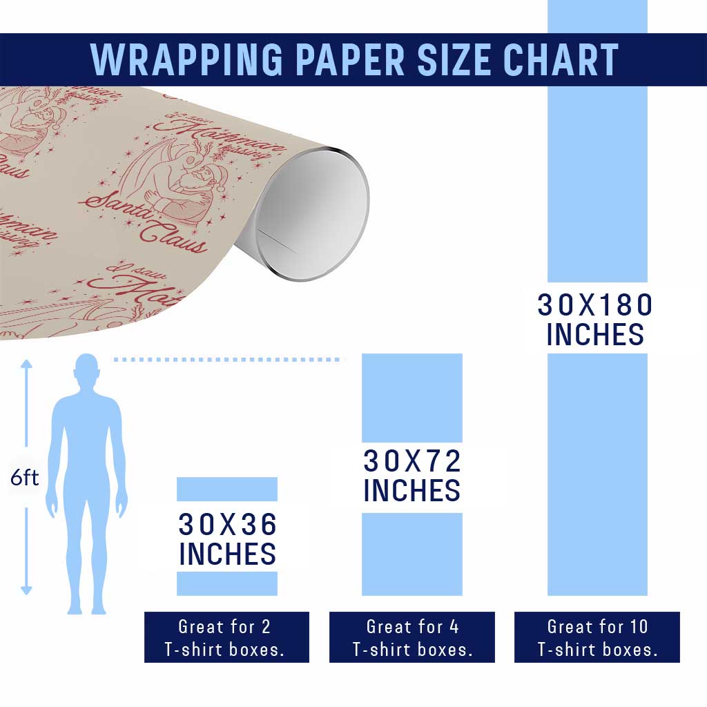 I Saw Mothman Kissing Santa Claus Wrapping Paper Roll Funny Cryptid Christmas Gag Gift TS02 Print Your Wear
