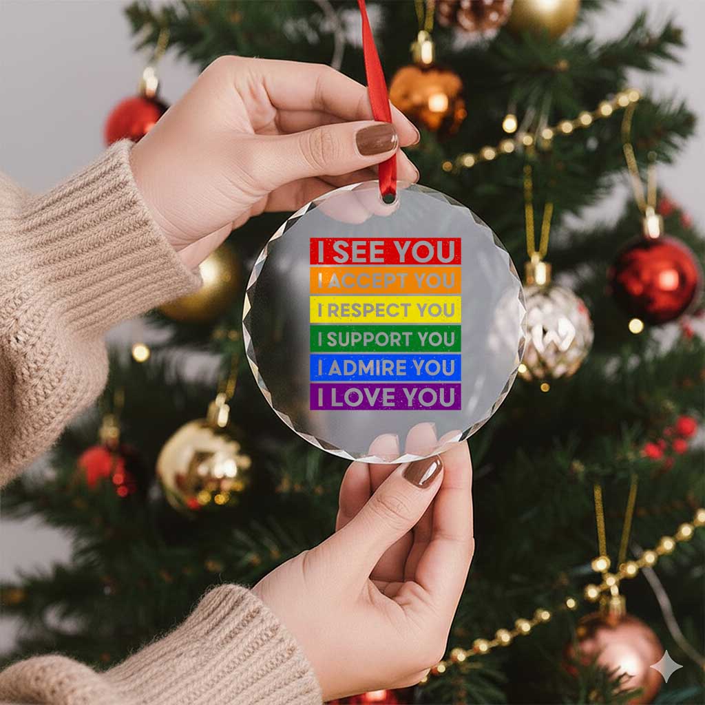I See Accept Respect Support Admire Love You Crystal Glass Ornament LGBT Ally Pride Graphic TS12 Print Your Wear