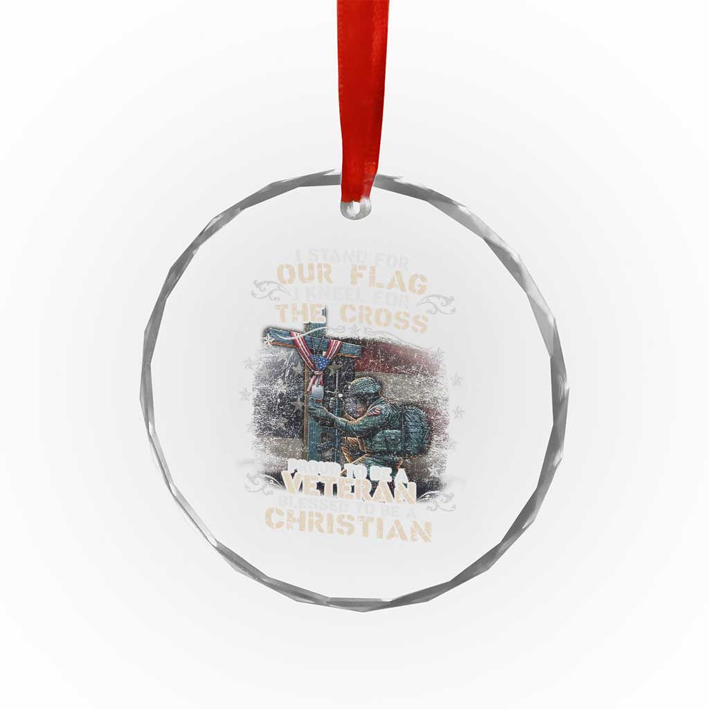 I Stand For Our Flag I Kneel For The Cross Proud Christian Veteran Crystal Glass Ornament TS11 Print Your Wear