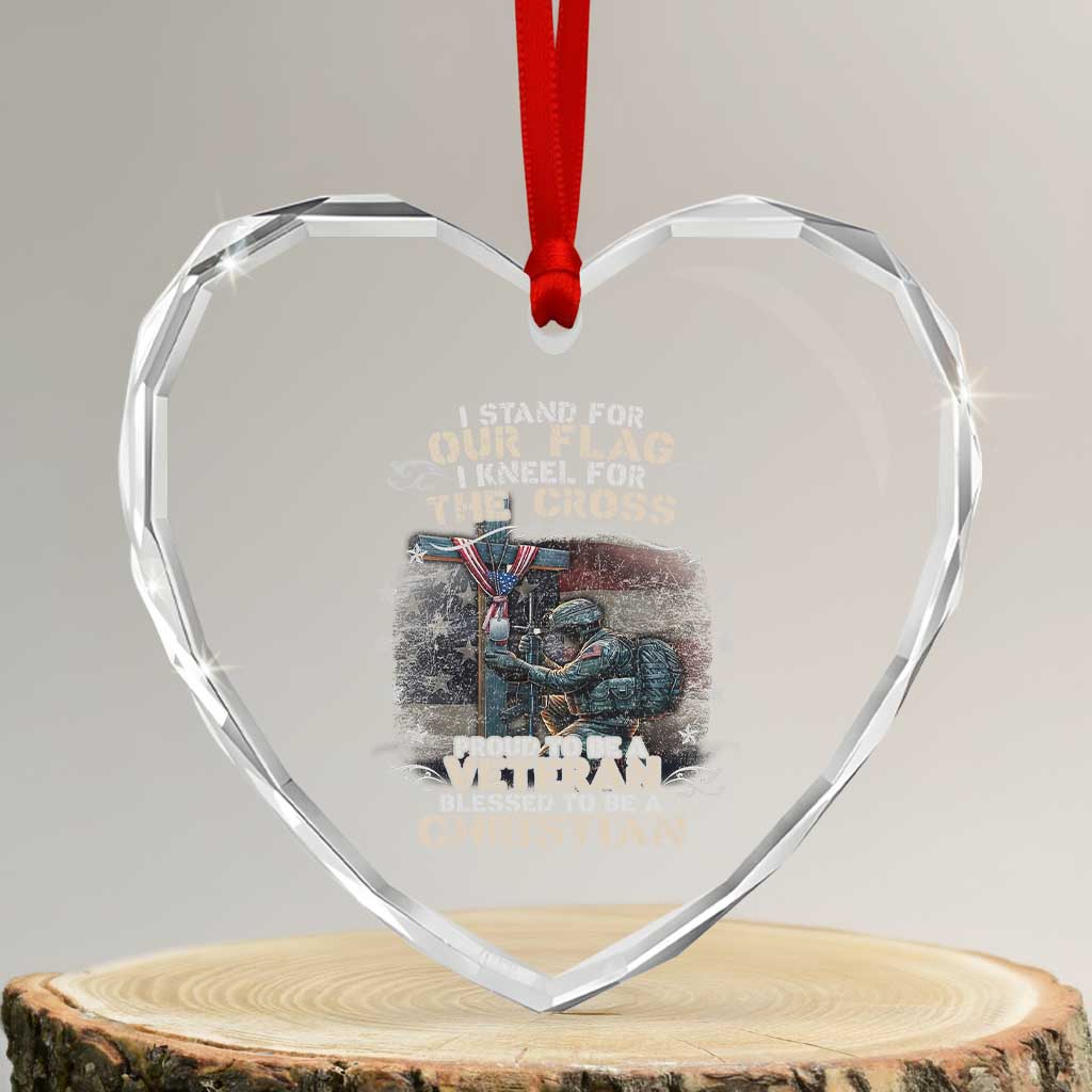 I Stand For Our Flag I Kneel For The Cross Proud Christian Veteran Heart Crystal Glass Ornament TS11 Transparent Glass 3'' Heart Print Your Wear