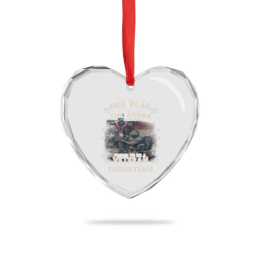 I Stand For Our Flag I Kneel For The Cross Proud Christian Veteran Heart Crystal Glass Ornament TS11 Print Your Wear