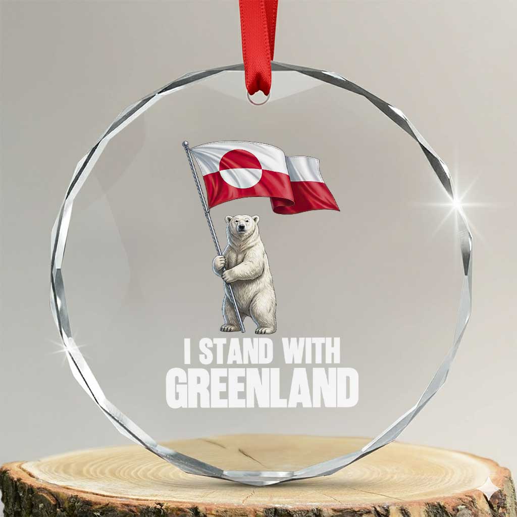 I Stand With Greenland Crystal Glass Ornament Cute Polar Bear Holding Flag Political Support TS02 Transparent Glass 3'' Circle Print Your Wear