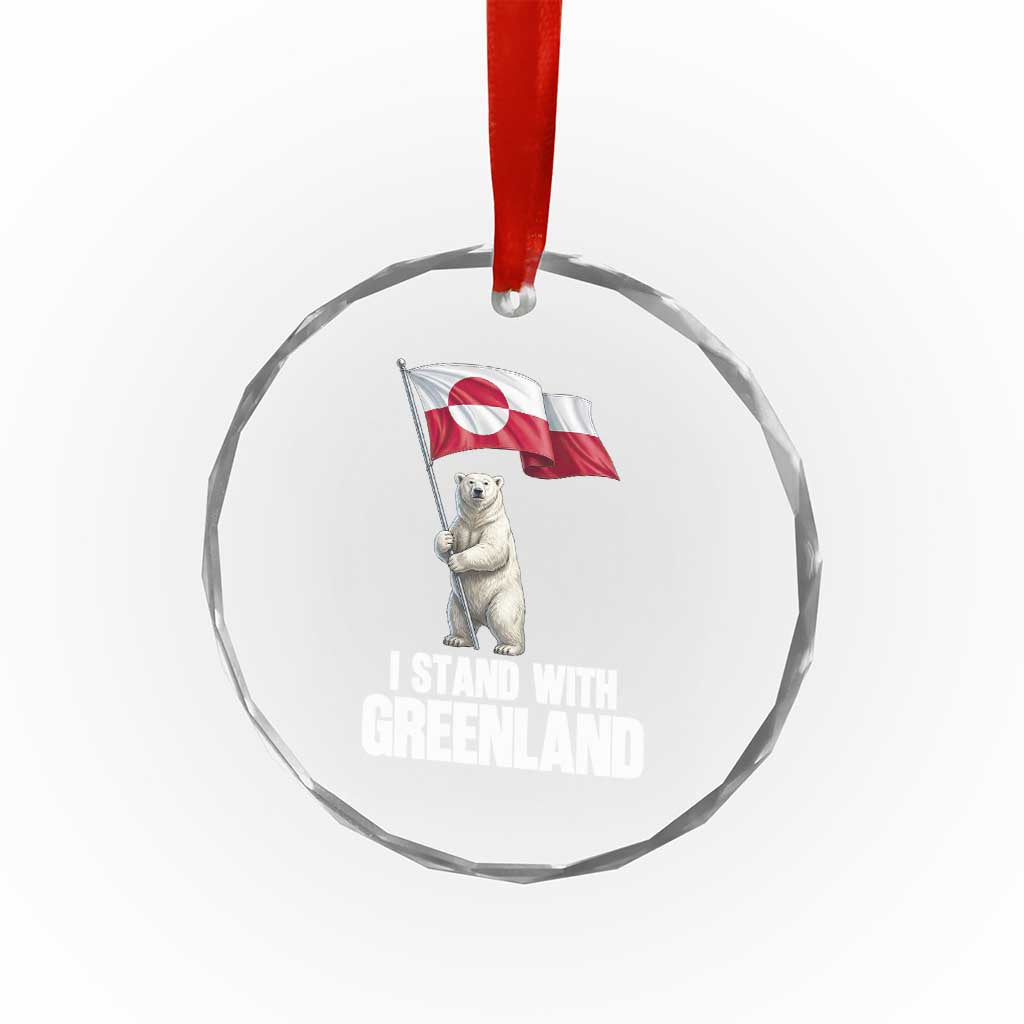 I Stand With Greenland Crystal Glass Ornament Cute Polar Bear Holding Flag Political Support TS02 Print Your Wear