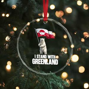 I Stand With Greenland Crystal Glass Ornament Cute Polar Bear Holding Flag Political Support TS02 Print Your Wear