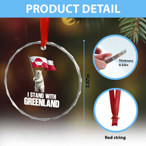 I Stand With Greenland Crystal Glass Ornament Cute Polar Bear Holding Flag Political Support TS02 Print Your Wear