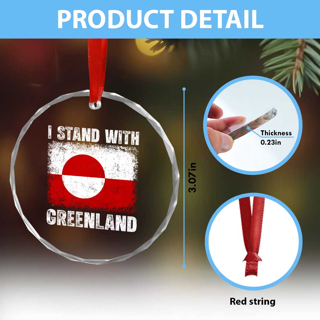 I Stand With Greenland Crystal Glass Ornament Grunge Flag TS10 Print Your Wear