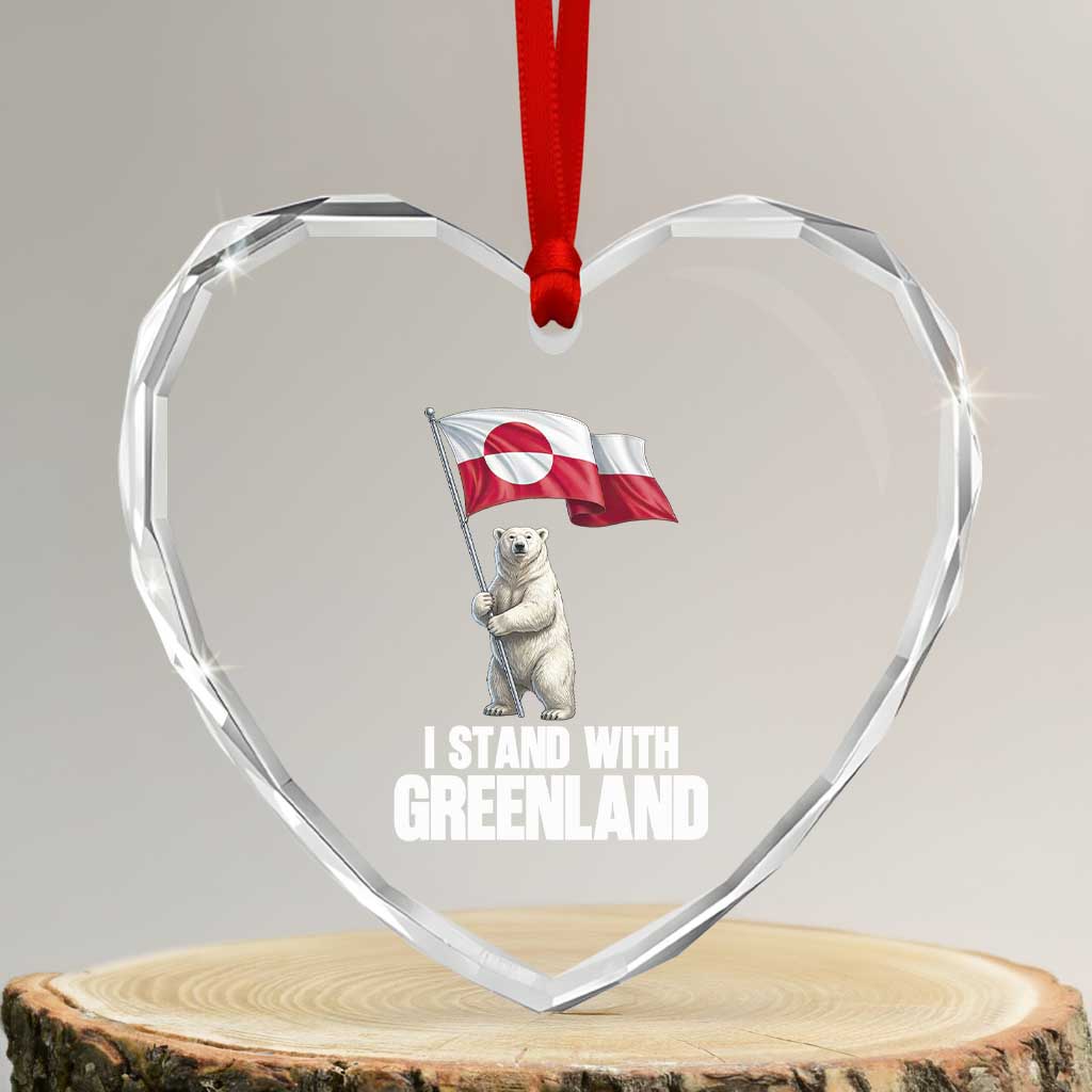I Stand With Greenland Heart Crystal Glass Ornament Cute Polar Bear Holding Flag Political Support TS02 Transparent Glass 3'' Heart Print Your Wear