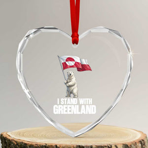 I Stand With Greenland Heart Crystal Glass Ornament Cute Polar Bear Holding Flag Political Support TS02 Transparent Glass 3'' Heart Print Your Wear
