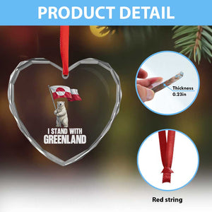 I Stand With Greenland Heart Crystal Glass Ornament Cute Polar Bear Holding Flag Political Support TS02 Print Your Wear