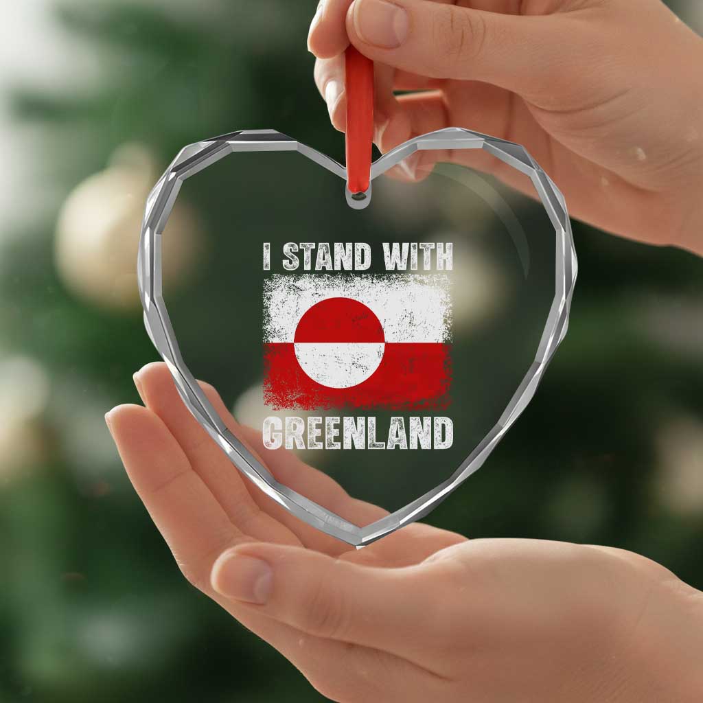 I Stand With Greenland Heart Crystal Glass Ornament Grunge Flag TS10 Print Your Wear