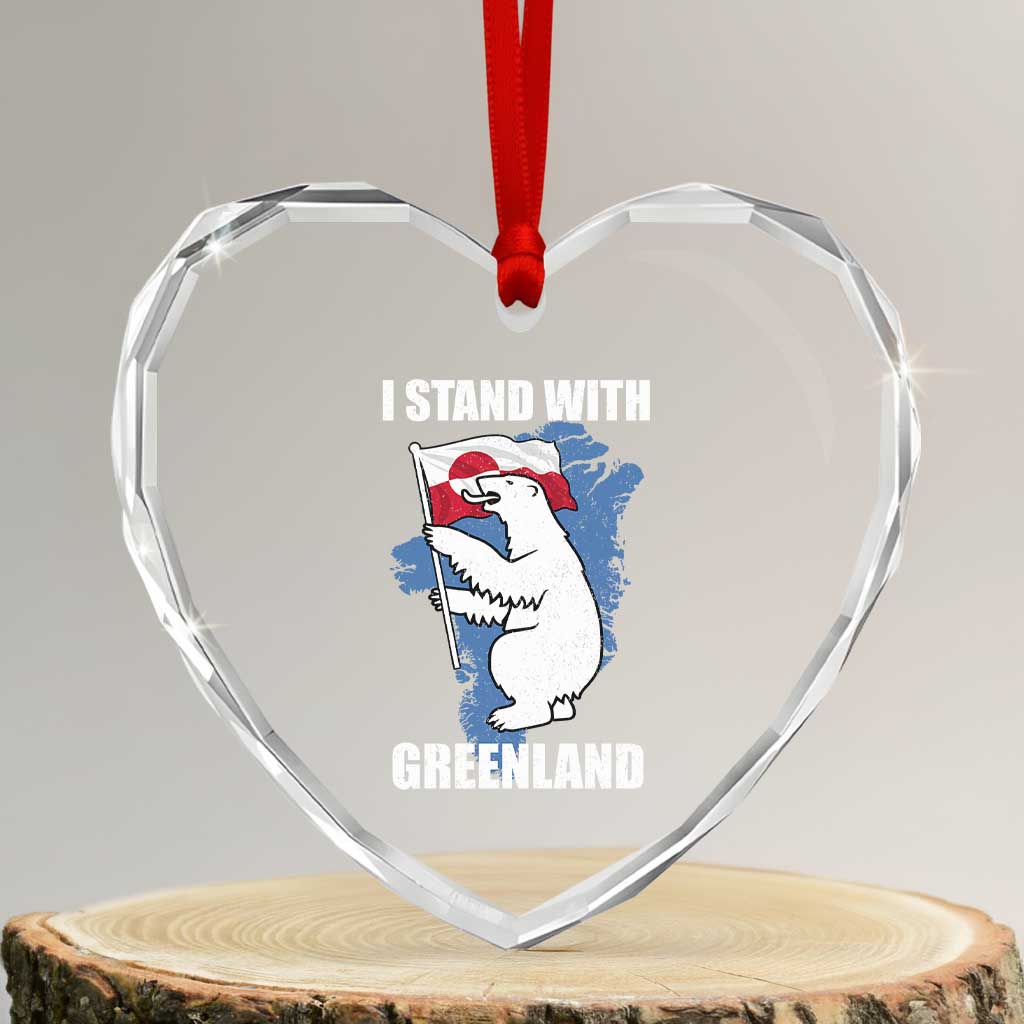 I Stand With Greenland Heart Crystal Glass Ornament Polar Bear Greenland Protest TS11 Transparent Glass 3'' Heart Print Your Wear