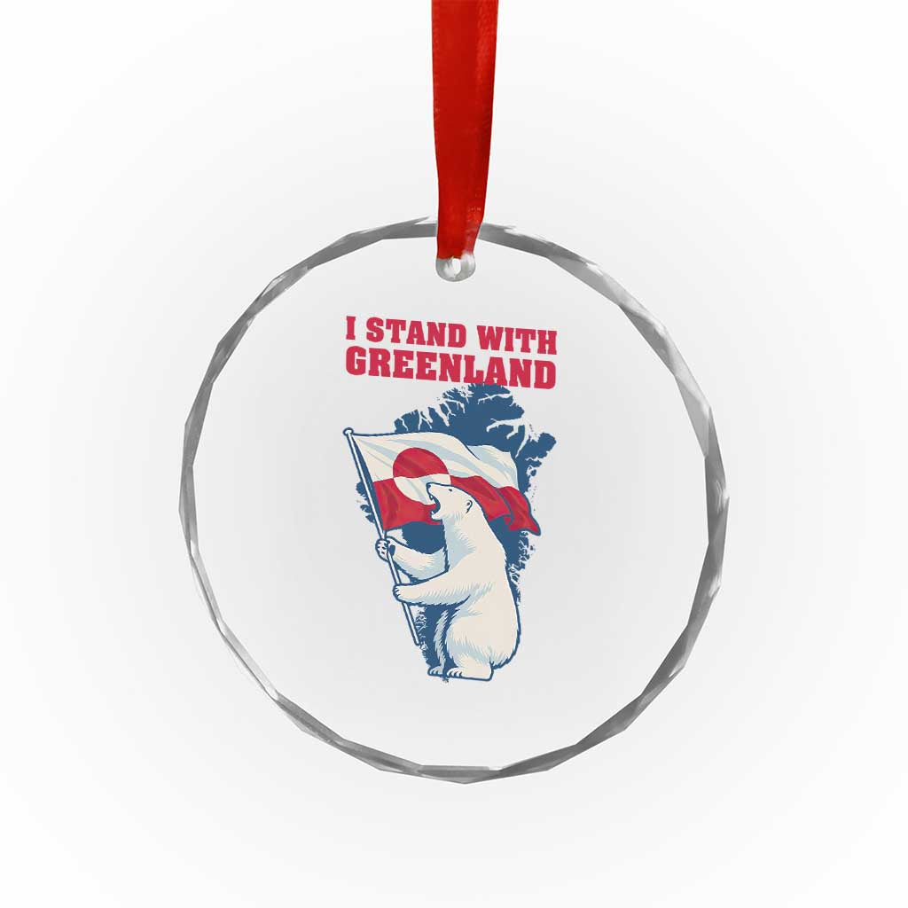 I Stand With Greenland Patriotic Crystal Glass Ornament Polar Bear Holding Flag Over Map TS02 Print Your Wear