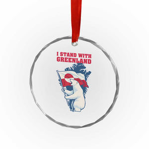 I Stand With Greenland Patriotic Crystal Glass Ornament Polar Bear Holding Flag Over Map TS02 Print Your Wear