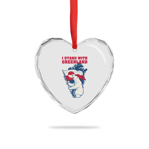 I Stand With Greenland Patriotic Heart Crystal Glass Ornament Polar Bear Holding Flag Over Map TS02 Print Your Wear