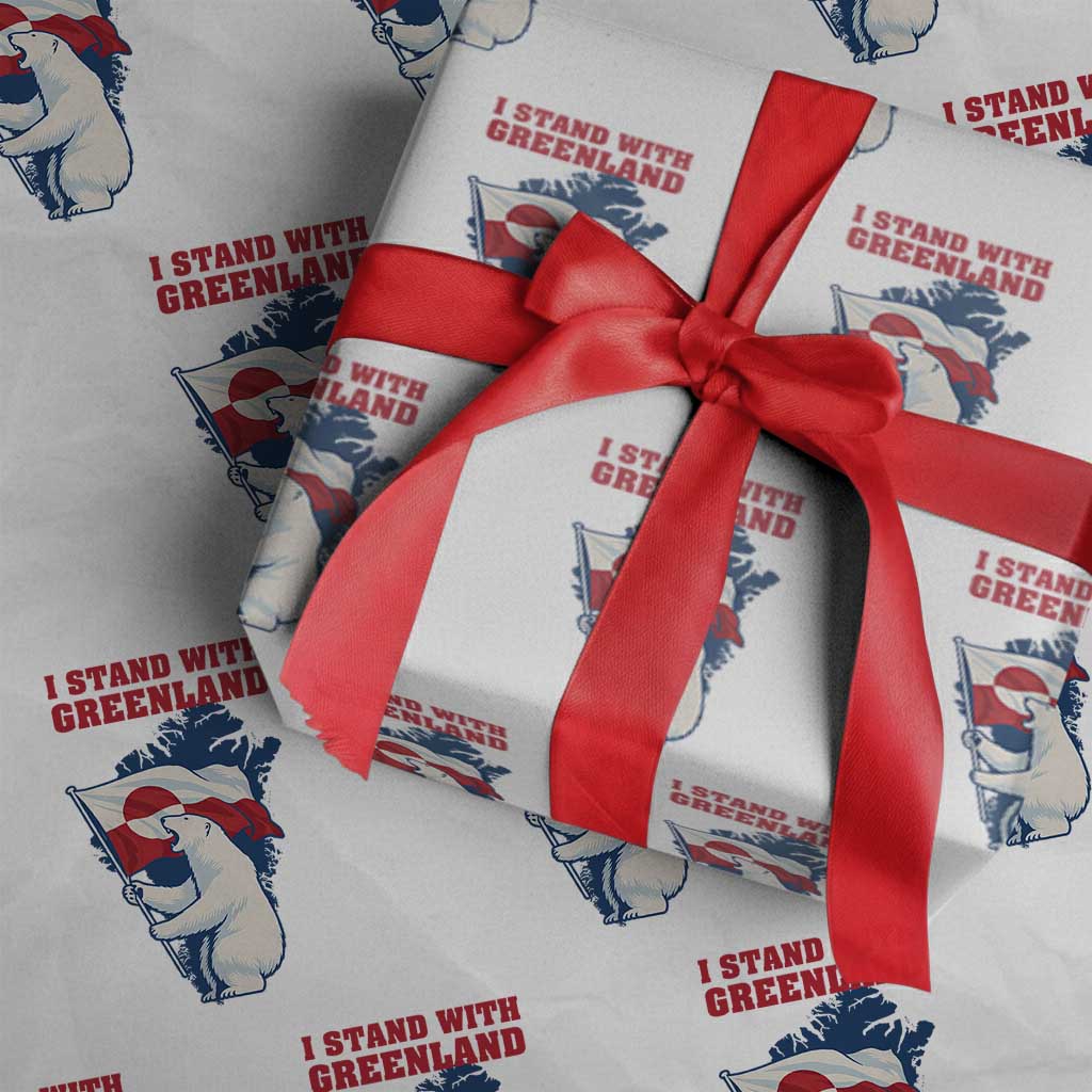I Stand With Greenland Patriotic Wrapping Paper Roll Polar Bear Holding Flag Over Map TS02 White Print Your Wear