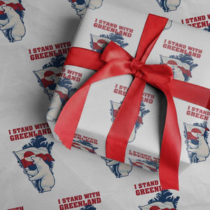 I Stand With Greenland Patriotic Wrapping Paper Roll Polar Bear Holding Flag Over Map TS02 White Print Your Wear