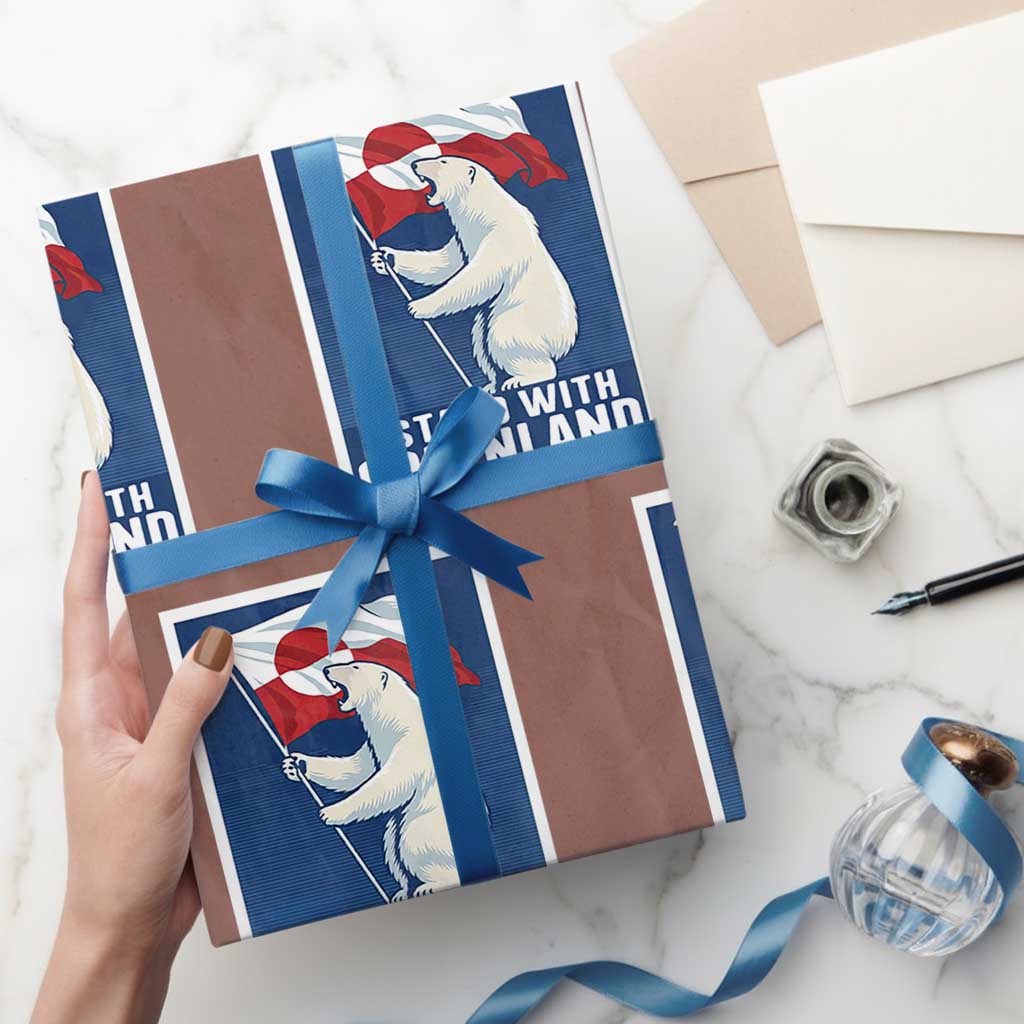 I Stand With Greenland Polar Bear Resist Wrapping Paper Roll Vintage Patriotic Propaganda Sovereignty Protest TS02 Mocha Print Your Wear