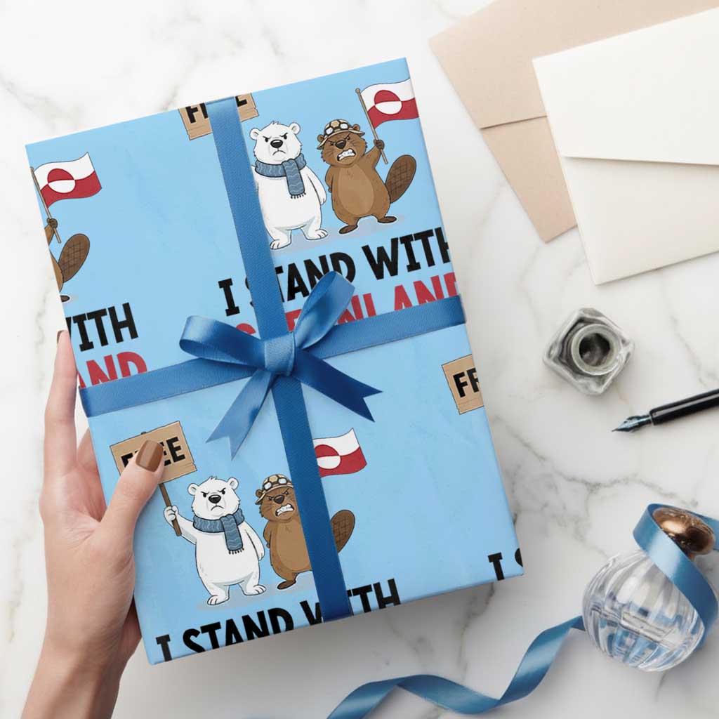 I Stand With Greenland Wrapping Paper Roll Anti Authoritarian Political Gag Gift TS12 Light Blue Print Your Wear