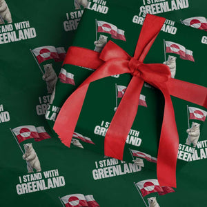 I Stand With Greenland Wrapping Paper Roll Cute Polar Bear Holding Flag Political Support TS02 Green Print Your Wear