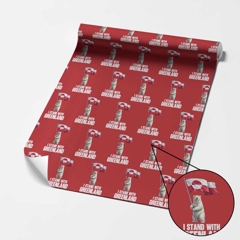 I Stand With Greenland Wrapping Paper Roll Cute Polar Bear Holding Flag Political Support TS02 Red Print Your Wear