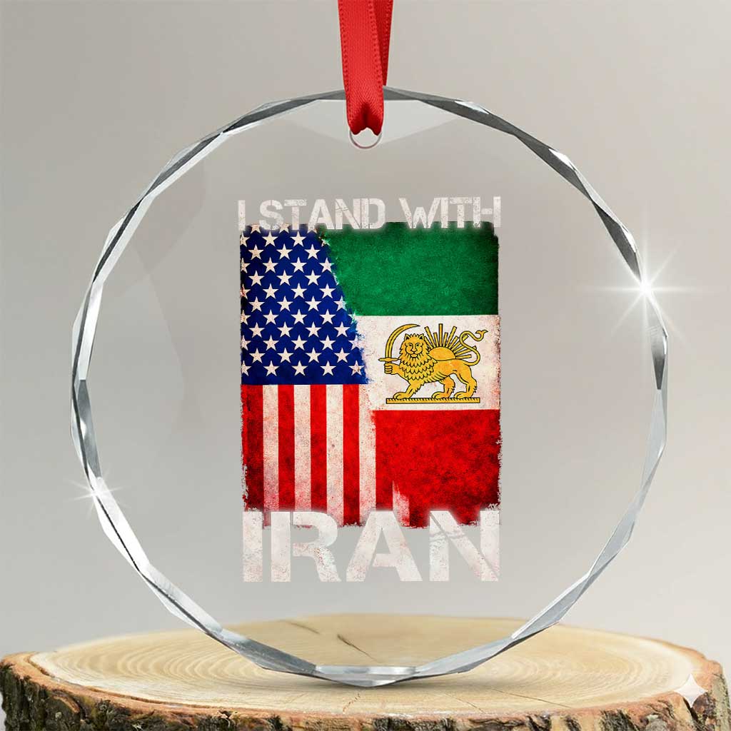 I Stand With Iran Crystal Glass Ornament Persian American Flag USA Persia Lion And Sun Iran TS10 Transparent Glass 3'' Circle Print Your Wear