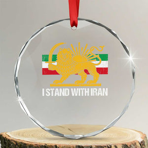 I Stand With Iran Crystal Glass Ornament Shir o Khorshid Lion And Sun Iran Persia TS10 Transparent Glass 3'' Circle Print Your Wear