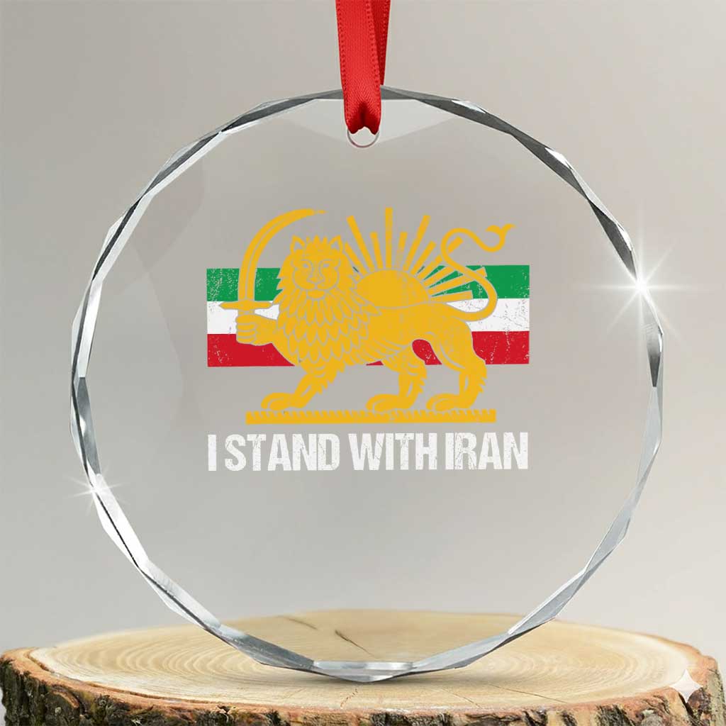 I Stand With Iran Crystal Glass Ornament Shir o Khorshid Lion And Sun Iran Persia TS10 Transparent Glass 3'' Circle Print Your Wear