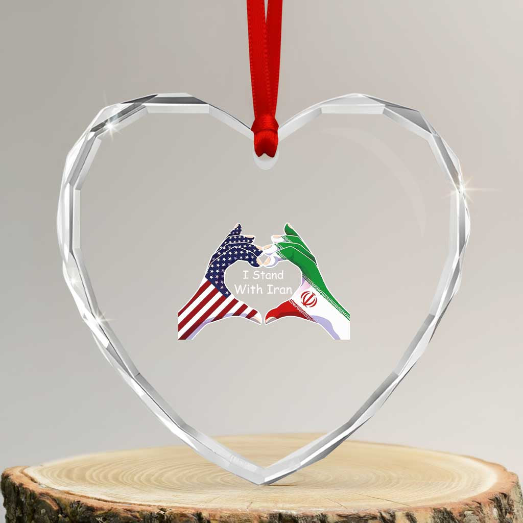 I Stand With Iran Heart Crystal Glass Ornament Support Iranian People For Peace TS12 Transparent Glass 3'' Heart Print Your Wear
