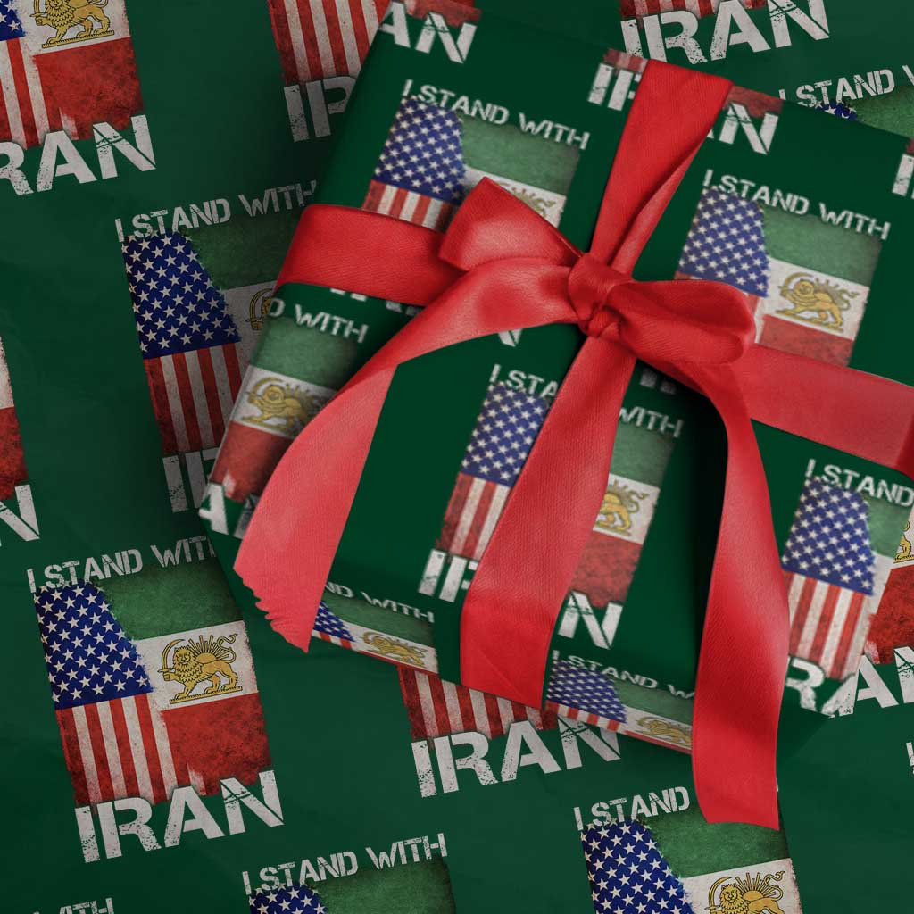 I Stand With Iran Wrapping Paper Roll Persian American Flag USA Persia Lion And Sun Iran TS10 Green Print Your Wear