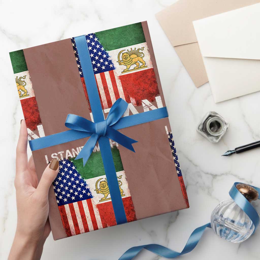 I Stand With Iran Wrapping Paper Roll Persian American Flag USA Persia Lion And Sun Iran TS10 Mocha Print Your Wear
