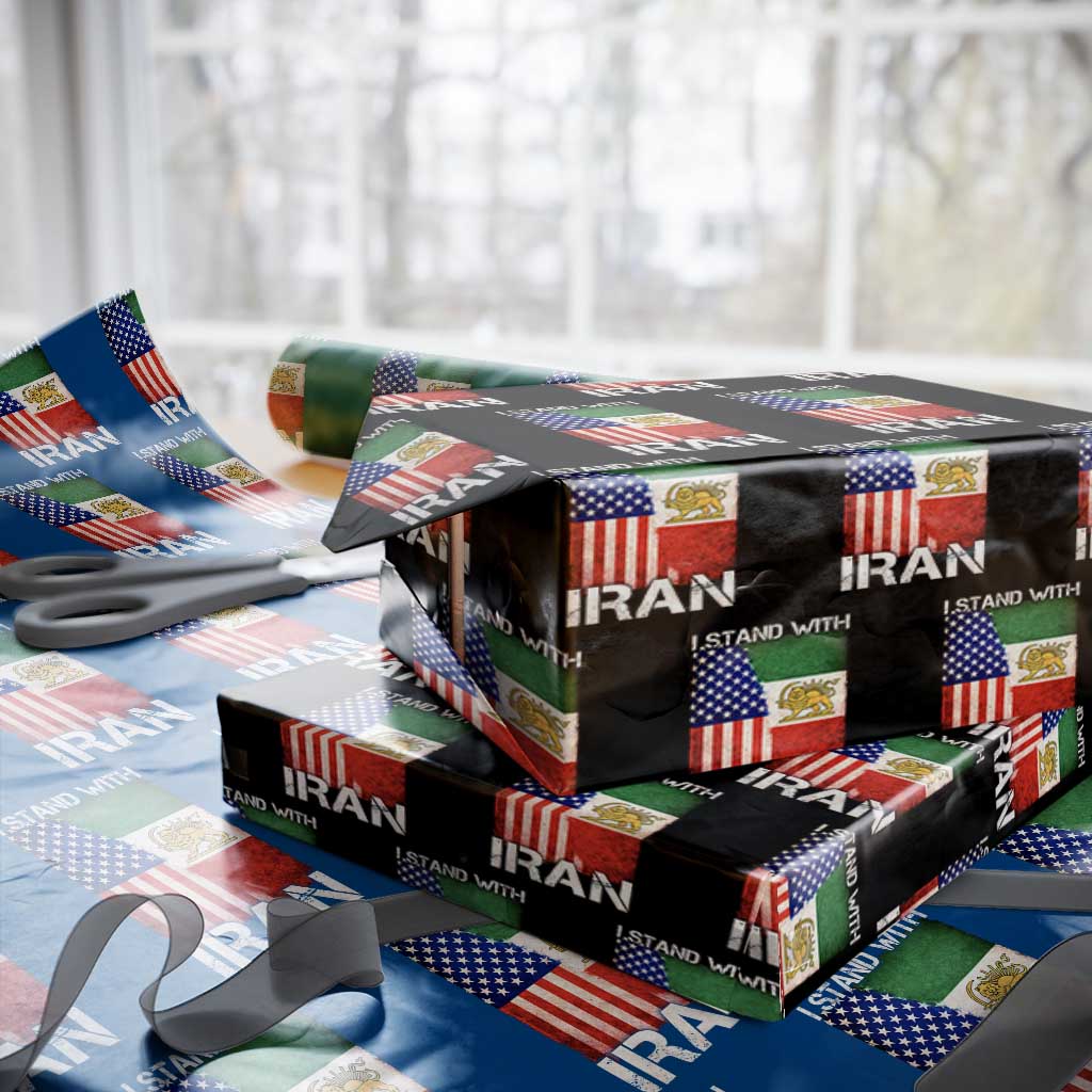 I Stand With Iran Wrapping Paper Roll Persian American Flag USA Persia Lion And Sun Iran TS10 Black Print Your Wear