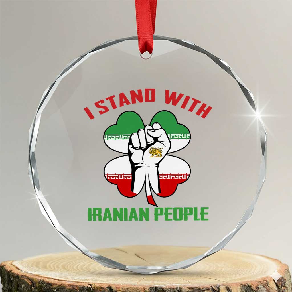 I Stand With Iranian People Freedom Supporters Crystal Glass Ornament Raised Fist Persian Flag Iran Revolution TS02 Transparent Glass 3'' Circle Print Your Wear