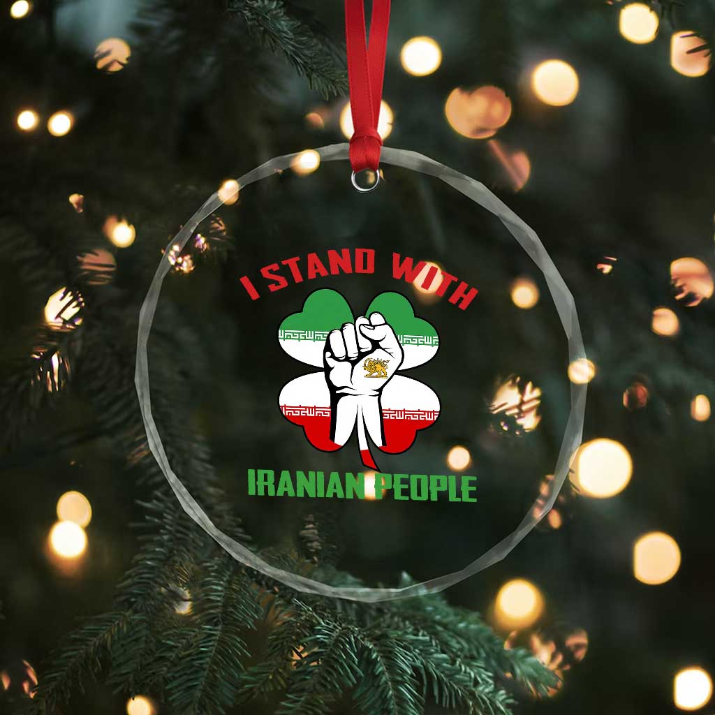 I Stand With Iranian People Freedom Supporters Crystal Glass Ornament Raised Fist Persian Flag Iran Revolution TS02 Print Your Wear