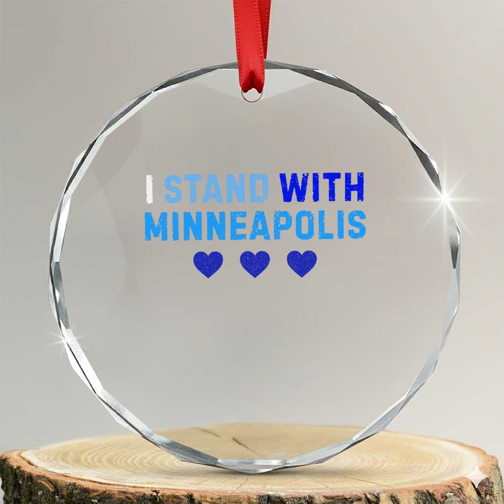 I Stand With Minneapolis Crystal Glass Ornament Blue Heart Solidarity Support Minnesota Strong TS02 Transparent Glass 3'' Circle Print Your Wear