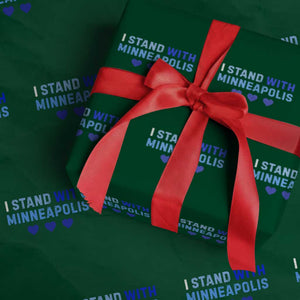 I Stand With Minneapolis Wrapping Paper Roll Blue Heart Solidarity Support Minnesota Strong TS02 Green Print Your Wear